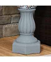 Contemporary Pillar Gazing Ball Stand Outdoor - For 10-Inch to 12-Inch Gazing Balls - Travertine - 16-Inch H