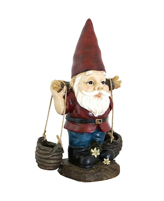 Peter with a Pair of Pails Gnome Statue - Outdoor, Lawn and Garden Decoration Sculpture - Contemporary Design - Durable Resin Construction - 14-Inch