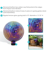 Glass 10 inch Gazing Ball for garden - Decorative Gazing Globe for Patio and Backyard - Iridescent Rippled Texture