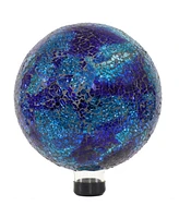 10-inch Gazing Ball for Garden - Crackled Glass Mosaic Gazing Globe for Outside - Deep Ocean Swirl Mosaic