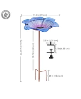Glass Bird Bath Bowl - 11.5” Diameter - Includes Deck Clamp and Staked Stand - Morning Glory