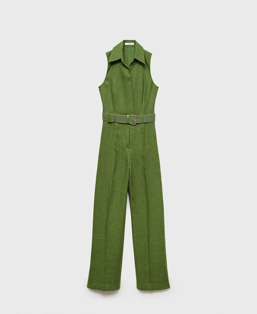 Mango Women's Belted Shirt Jumpsuit