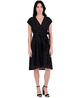 kensie Women's Embroidered Tie-Waist Midi Dress