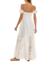 Juniors' Off-The-Shoulder Eyelet Maxi Dress