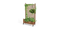 Outdoor Solid Wood Raised Garden Bed Mobile Planter Box with Trellis on Wheels