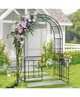 Garden Arbor with Gate with Multiple Side Crossbars and 4 Sharp Ground Stakes