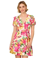 Adrianna by Papell Women's Floral-Print Puffed-Sleeve Dress