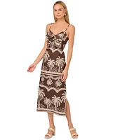 Adrianna by Papell Women's Cotton Palm-Print Sweetheart Midi Dress