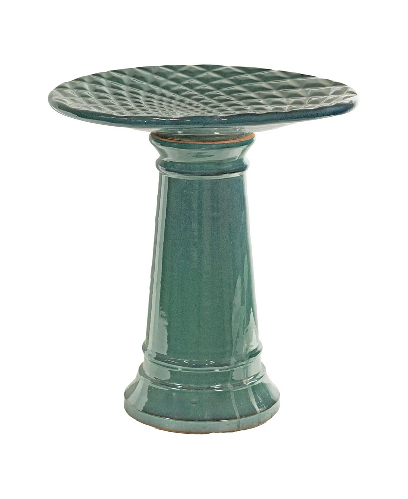 Rennes Outdoor Ceramic Bird Bath - 22.5" H - Uv- and Frost-Resistant - Glazed Bowl and Pedestal with Turquoise Finish