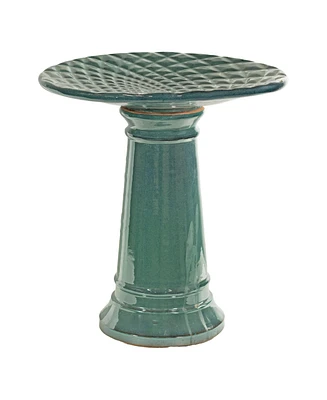 Rennes Outdoor Ceramic Bird Bath - 22.5" H - Uv- and Frost-Resistant - Glazed Bowl and Pedestal with Turquoise Finish