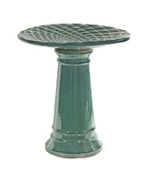 Rennes Outdoor Ceramic Bird Bath - 22.5" H - Uv- and Frost-Resistant - Glazed Bowl and Pedestal with Turquoise Finish