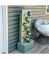 Sunflower Fields Outdoor Water Fountain - 48.5-Inch - Galvanized Steel - Includes Warm White Led Lights