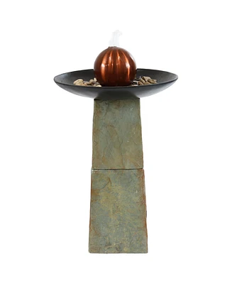 Freestanding Slate Outdoor Water Fountain - 38-Inch H - Modern Decorative Orb Top