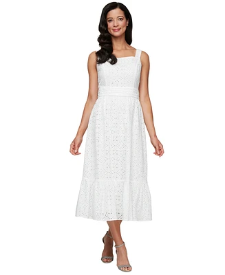 Sl Fashions Women's Square-Neck Tea Eyelet Dress