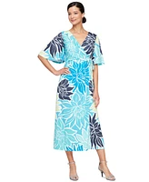 Sl Fashions Women's Printed Faux-Wrap Short-Sleeve Dress