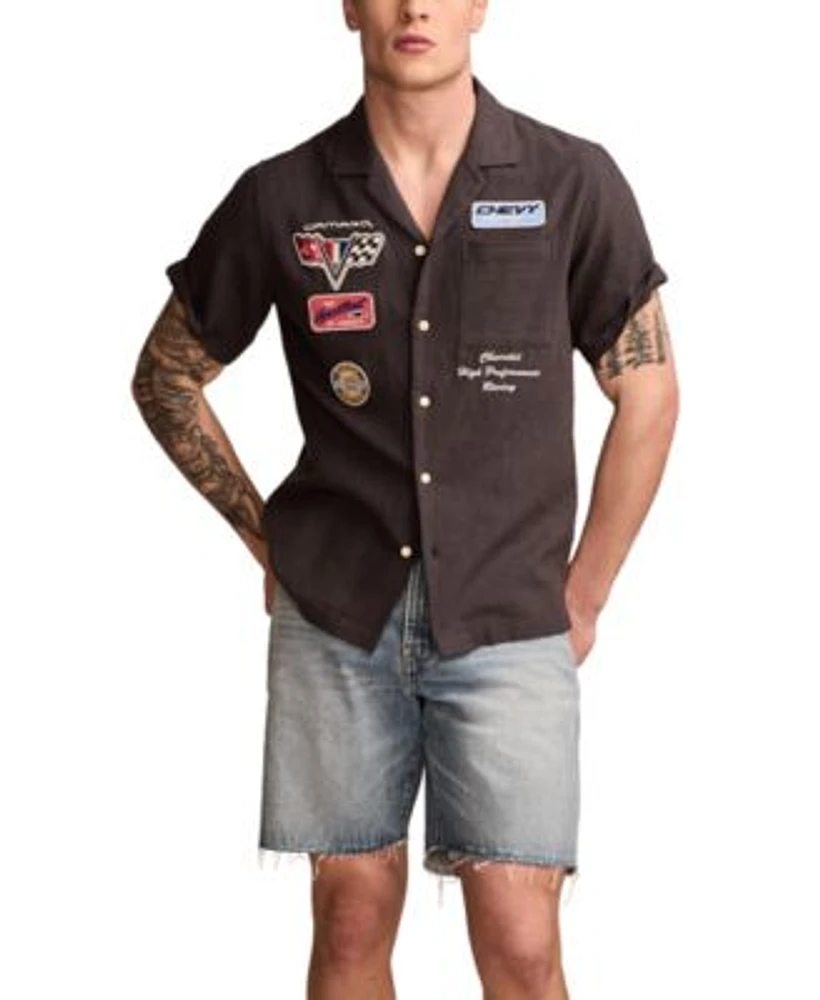 Lucky Brand Mens Ford Mechanic Regular Fit Button Down Shirt Regular Fit 8 Denim Shorts