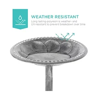 Outdoor Weather-Resistant Polyresin Bird Bath in Rustic Aged Finish for Gardens