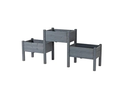 3 Wood Elevated Planter Set Vegetable Herb Flowers Raised Garden Beds