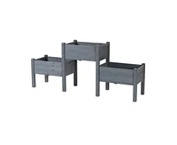 3 Wood Elevated Planter Set Vegetable Herb Flowers Raised Garden Beds