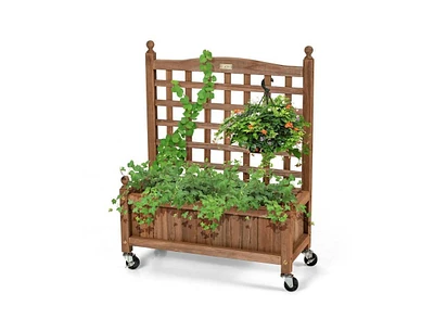 Outdoor Raised Garden Bed Planter Box Cart on Wheels with Trellis for Easy Gardening