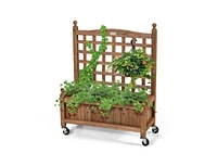 Outdoor Raised Garden Bed Planter Box Cart on Wheels with Trellis for Easy Gardening