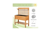 Wooden Garden Box with Separate Planter and Storage Compartments