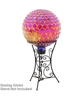 Glass 10 inch Gazing Ball for garden - Decorative Gazing Globe for Patio and Backyard - Red Scalloped Texture
