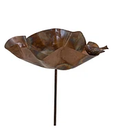 Abstract Blossom Copper Bird Bath for Outside with Stake - Uv-Resistant Finish - 34.25" H
