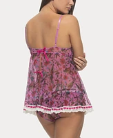Jezebel Women's Ruffles Luxe Floral Babydoll with Hipster 82154P