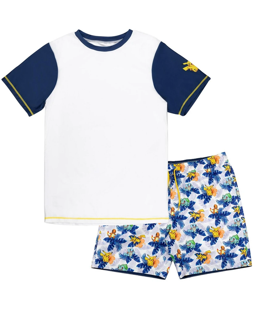 Pokemon Boys Upf 50+ Rash Guard Swim Trunks Outfit Set