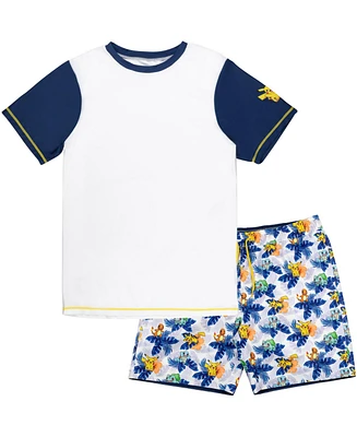 Pokemon Boys Upf 50+ Rash Guard Swim Trunks Outfit Set