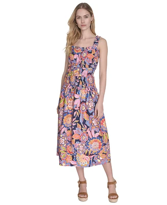Eliza J Women's Cotton Smocked-Waist Floral-Print Dress