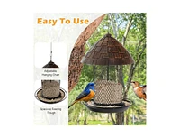 Outdoor Metal Mesh Tube Bird Feeder with Perch, Roof, and Squirrel-Resistant Design