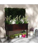Multi-Functional Wooden Planter Box with Flower Shelf