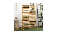 Elevated Wooden Planter Shelf with Detachable Trellis Stand