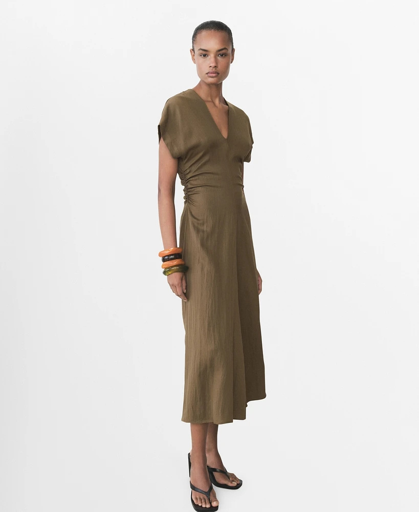 Mango Women's Draped Details Lyocell-Blend Dress