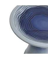 LuxenHome Blue Waves 18-Inch Tall Ceramic Birdbath