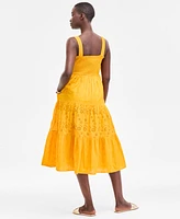 On 34th Women's Smocked Embroidered Eyelet Midi Dress, Exclusively at Macy's