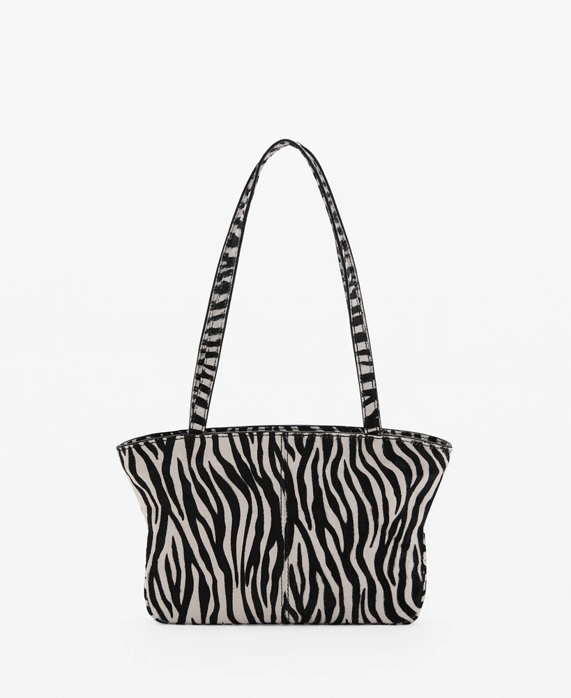 Mango Women's Zebra-Print Leather Bag