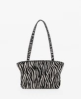 Mango Women's Zebra-Print Leather Bag
