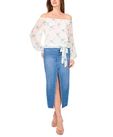 Vince Camuto Women's Floral-Print Off-the-Shoulder Tied-Hem Top