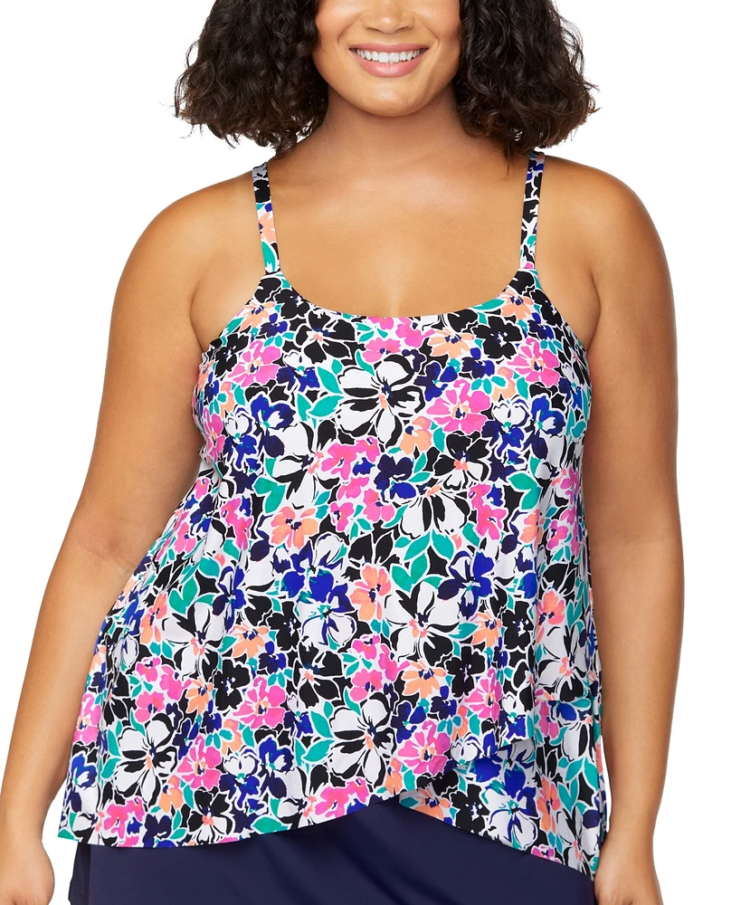 Island Escape Plus Cape Town Draped Tankini Top, Exclusively at Macy's