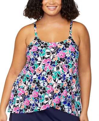 Island Escape Plus Cape Town Draped Tankini Top, Exclusively at Macy's