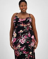 B Darlin Trendy Plus Floral Mesh Maxi Dress