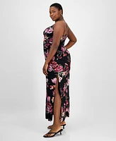 B Darlin Trendy Plus Floral Mesh Maxi Dress