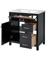 30-Inch Black Bathroom Vanity with Ceramic Sink and Ample Storage - Ideal Choice for Small Bathrooms