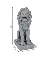 Noble Beast 30-Inch Concrete Sitting Lion Outdoor Statue - For Patio, Lawn or Front Porch