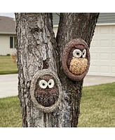 Winifred and Wesley the Wise Old Owls Tree Hugger - Polyresin Outdoor Tree Decor - Garden Sculpture Decoration - Whimsical Owl Tree Face