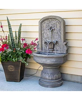 37.5" H Lovely Lily Polyresin Wall Standing Fountain - Flat Back Pedestal Fountain for the Patio, Deck, or Yard