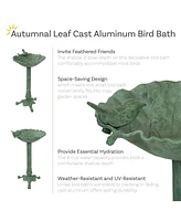 Autumnal Leaf Metal Bird Bath with Uv-Resistant Finish - Cast Aluminum - Green Patina - 11.75"